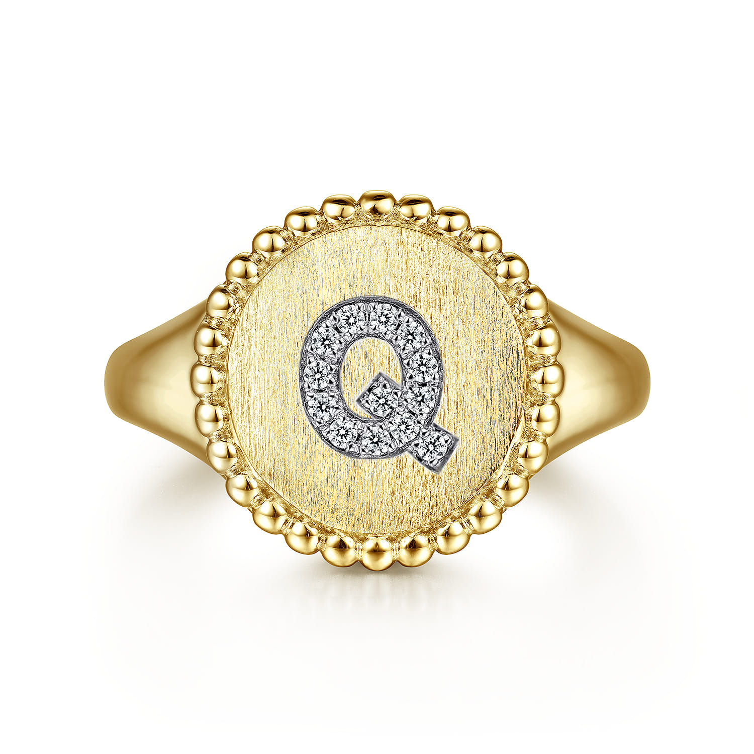 14K Yellow Gold Diamond Bujukan Initial Q Signet Ring - 0.06 ct - Shot 1