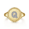 14K Yellow Gold Diamond Bujukan Initial Q Signet Ring - 0.06 ct