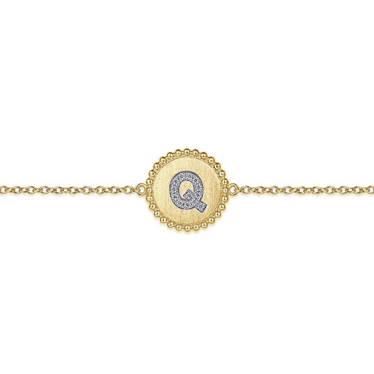 14K Yellow Gold Diamond Bujukan Initial Q Tennis Bracelet in Size 7inch W Brush - 0.06 ct - Shot 2