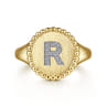 14K Yellow Gold Diamond Bujukan Initial R Signet Ring - 0.05 ct