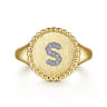 14K Yellow Gold Diamond Bujukan Initial S Signet Ring - 0.04 ct