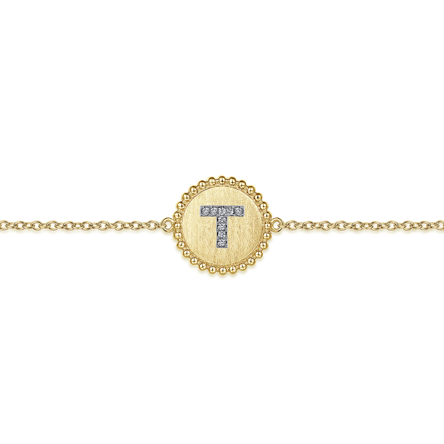 14K Yellow Gold Diamond Bujukan Initial T Tennis Bracelet in Size 7inch W Brush - 0.03 ct - Shot 2