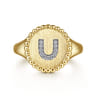 14K Yellow Gold Diamond Bujukan Initial U Signet Ring - 0.04 ct