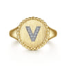 14K Yellow Gold Diamond Bujukan Initial V Signet Ring - 0.04 ct