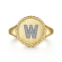 14K Yellow Gold Diamond Bujukan Initial W Signet Ring