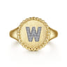 14K Yellow Gold Diamond Bujukan Initial W Signet Ring - 0.07 ct