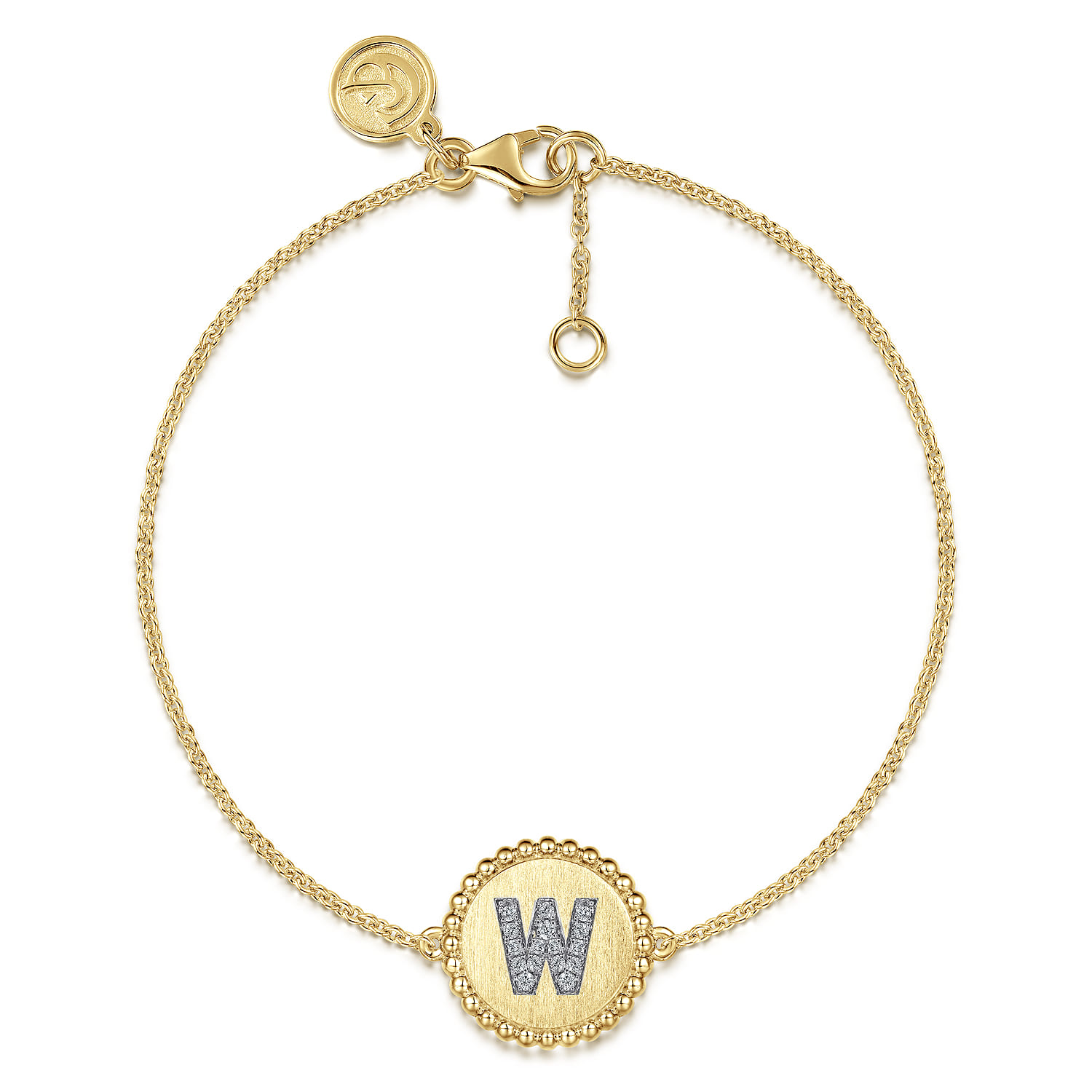 14K Yellow Gold Diamond Bujukan Initial W Tennis Bracelet in Size 7inch W Brush - 0.07 ct - Shot 1