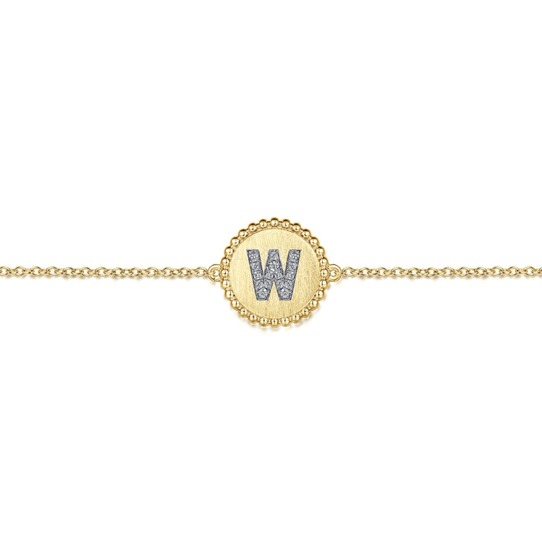 14K Yellow Gold Diamond Bujukan Initial W Tennis Bracelet in Size 7inch W Brush - 0.07 ct - Shot 2