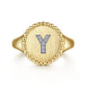 14K Yellow Gold Diamond Bujukan Initial Y Signet Ring - 0.03 ct