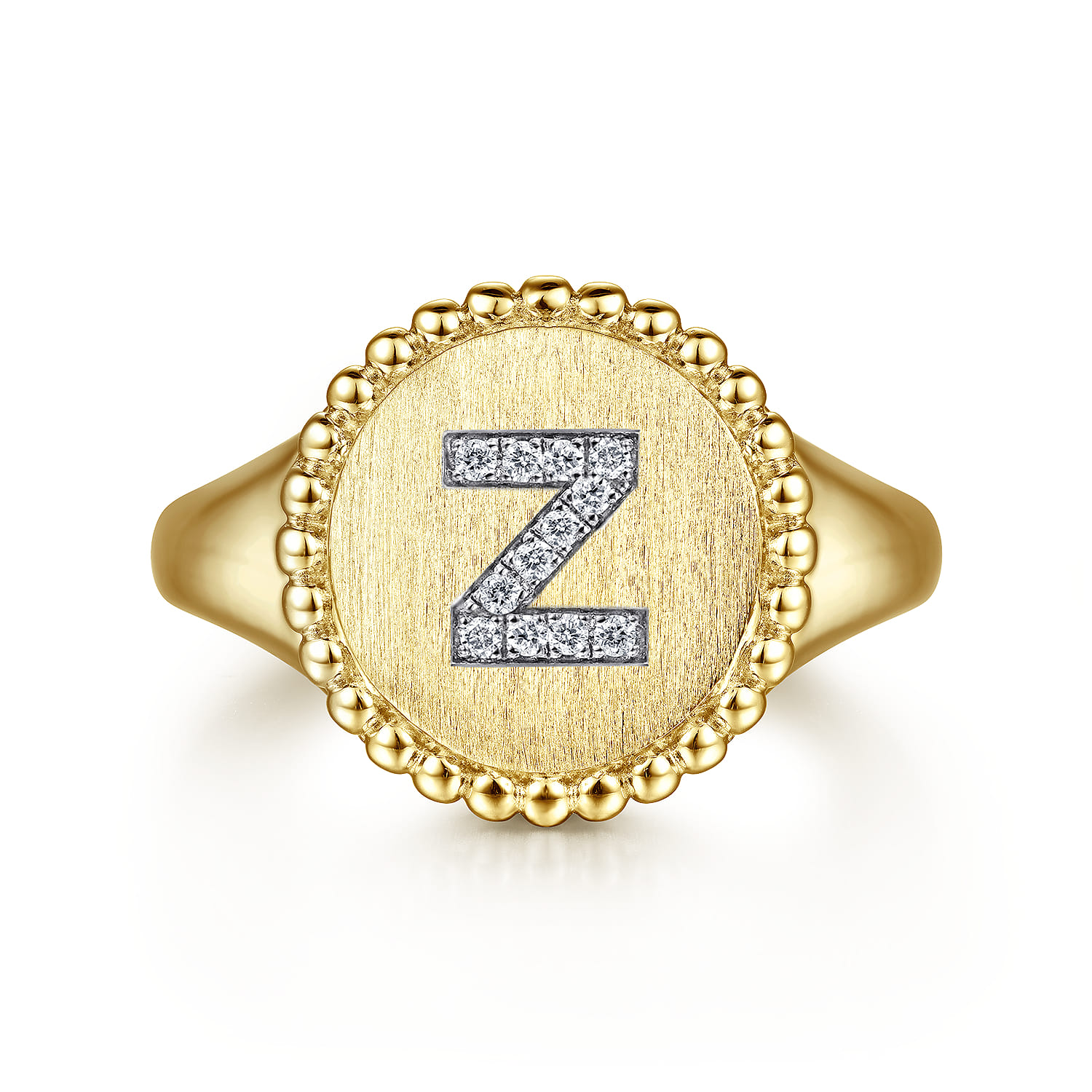 14K Yellow Gold Diamond Bujukan Initial Z Signet Ring - 0.05 ct - Shot 1