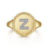 14K Yellow Gold Diamond Bujukan Initial Z Signet Ring - 0.05 ct