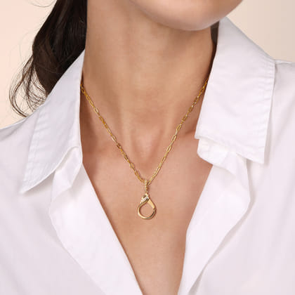 14K Yellow Gold Diamond Bujukan Lock Charms with Detachable Bail