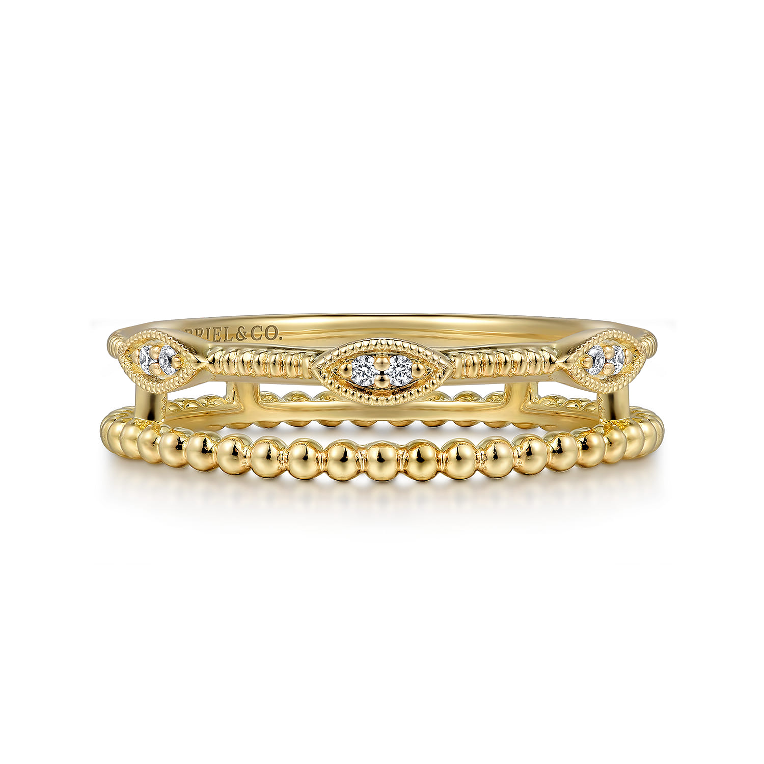 14K Yellow Gold Diamond Bujukan Marquis Shape Easy Stackable Ring - 0.03 ct - Shot 1