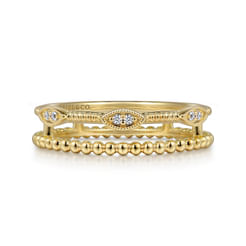 14K Yellow Gold Diamond Bujukan Marquis Shape Easy Stackable Ring