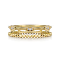 14K Yellow Gold Diamond Bujukan Marquis Shape Easy Stackable Ring