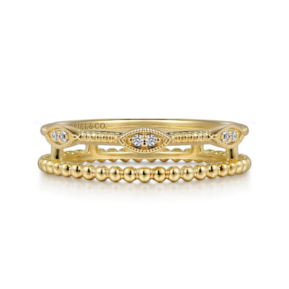 14K Yellow Gold Diamond Bujukan Marquis Shape Easy Stackable Ring