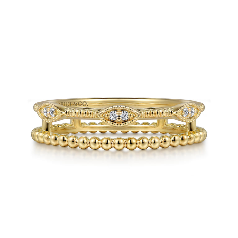 14K Yellow Gold Diamond Bujukan Marquis Shape Easy Stackable Ring - 0.03 ct - Shot 1