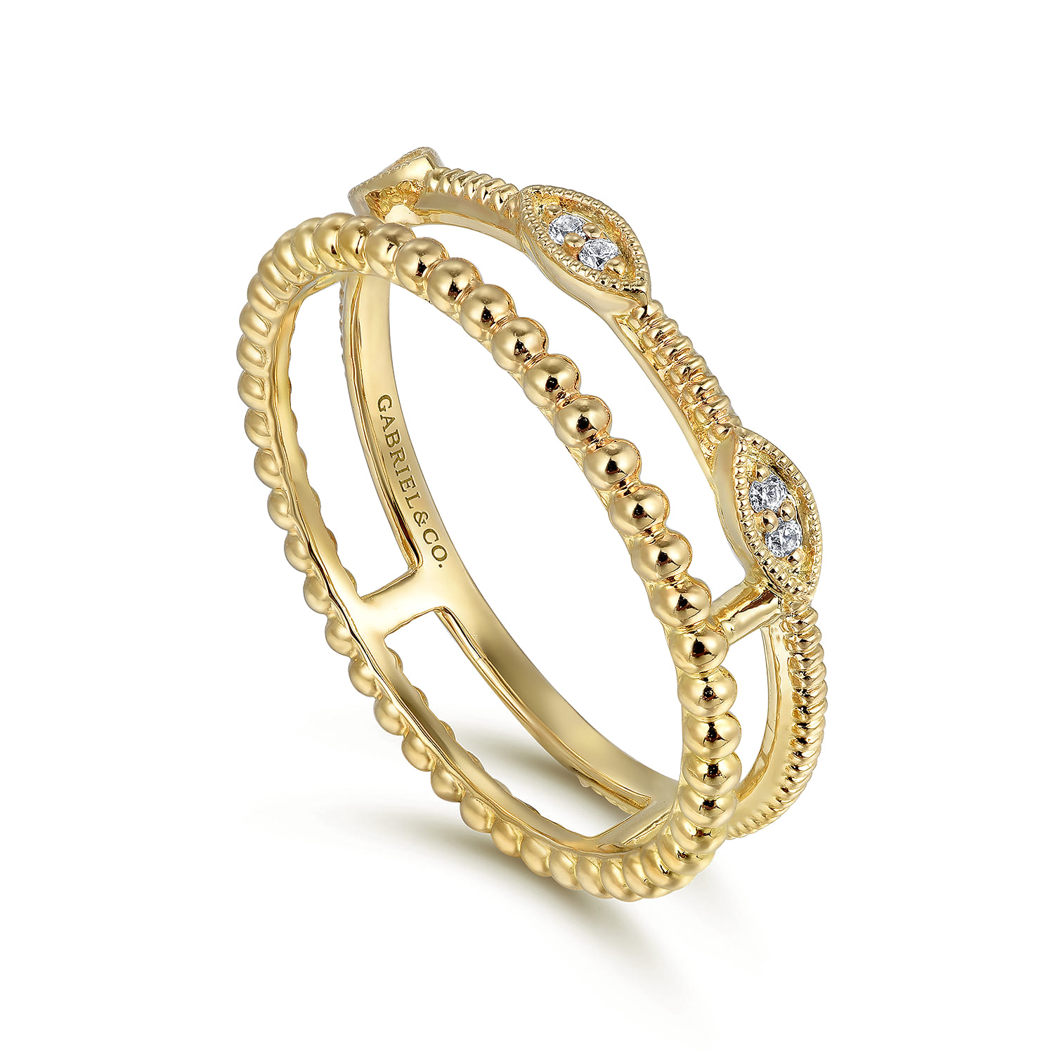 14K Yellow Gold Diamond Bujukan Marquis Shape Easy Stackable Ring - 0.03 ct - Shot 3