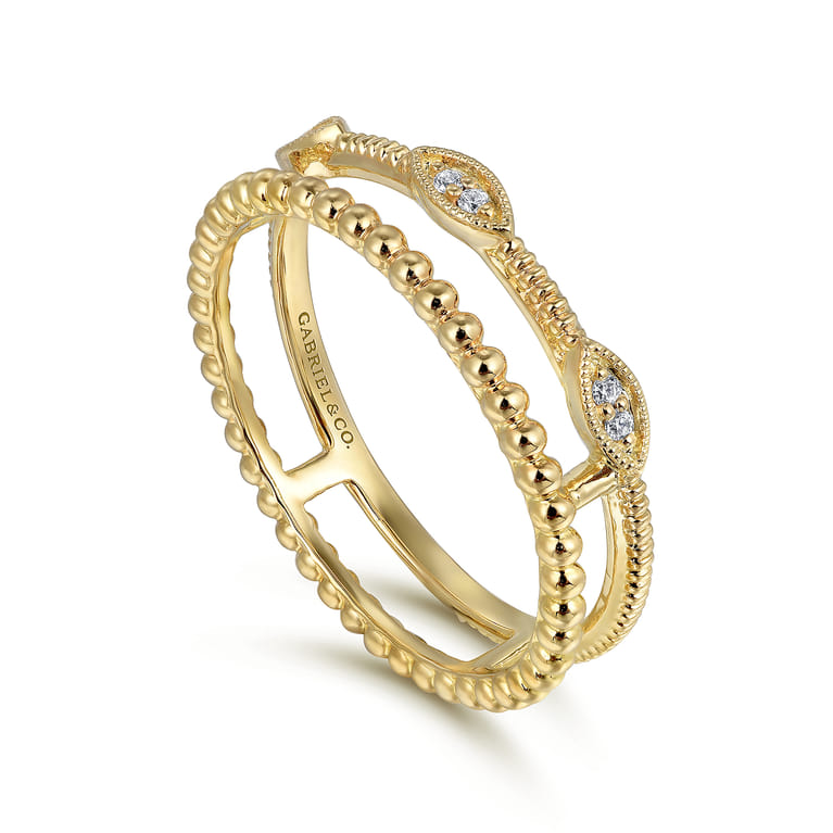14K Yellow Gold Diamond Bujukan Marquis Shape Easy Stackable Ring - 0.03 ct - Shot 3