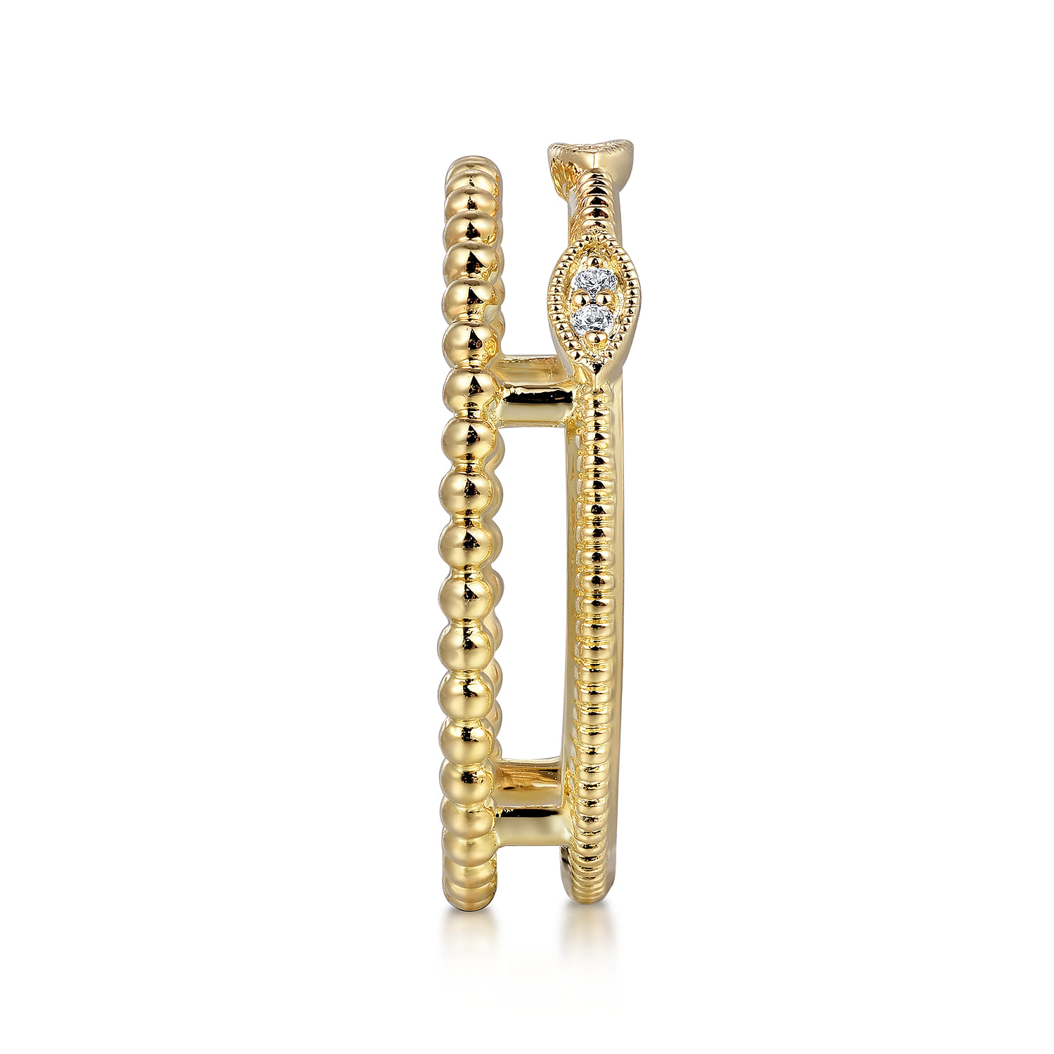 14K Yellow Gold Diamond Bujukan Marquis Shape Easy Stackable Ring - 0.03 ct - Shot 4