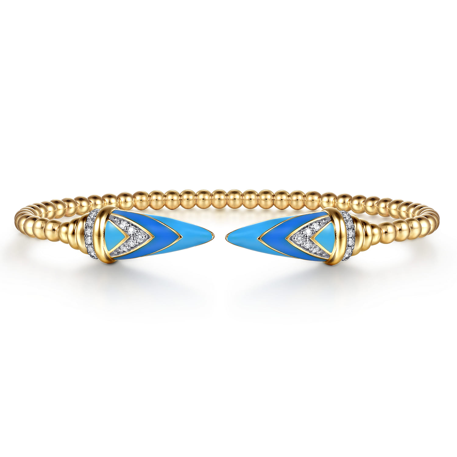 14K Yellow Gold Diamond Bujukan Spike Bangle Bracelet with Dusk Blue and White Enamel - 0.19 ct - Shot 1