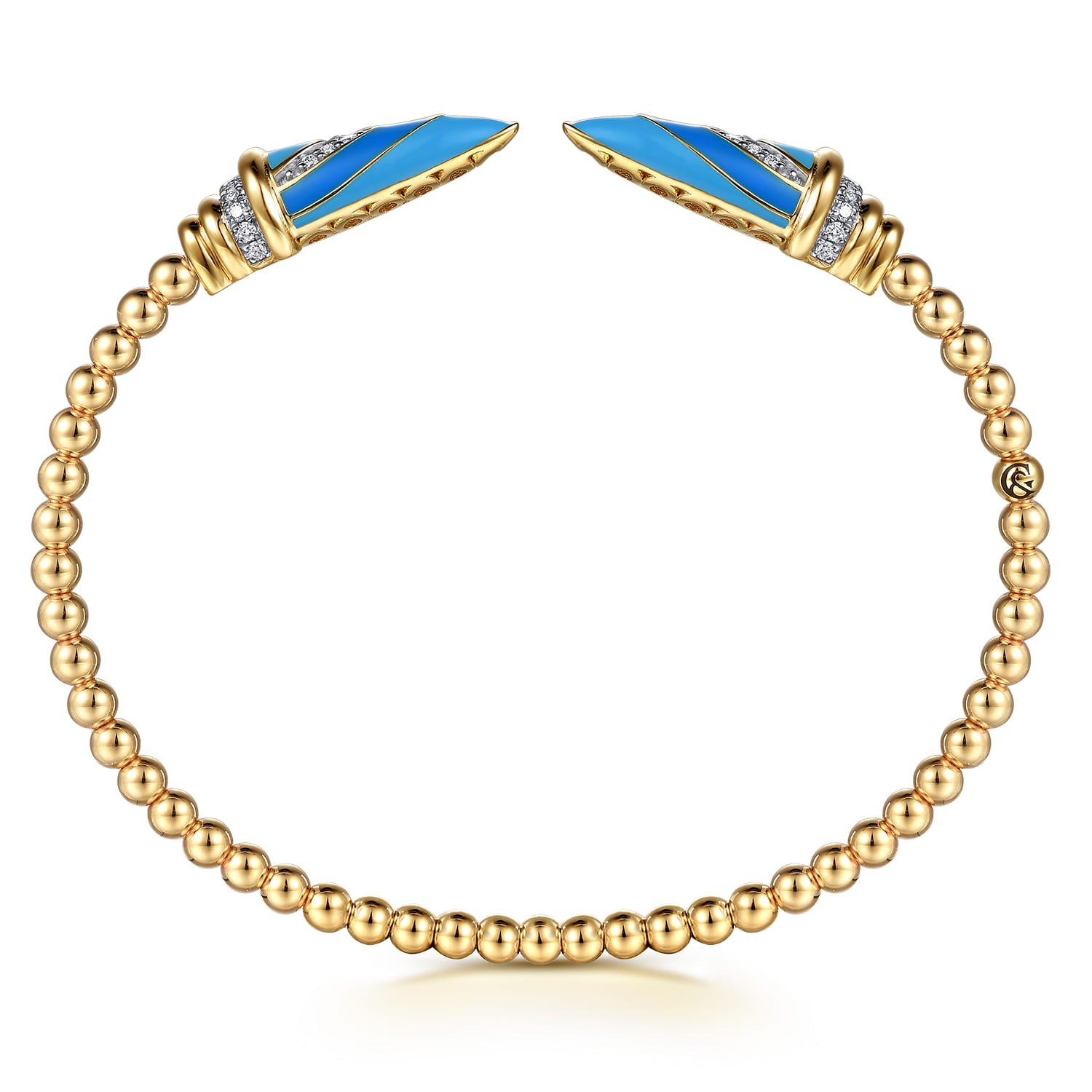 14K Yellow Gold Diamond Bujukan Spike Bangle Bracelet with Dusk Blue and White Enamel - 0.19 ct - Shot 3