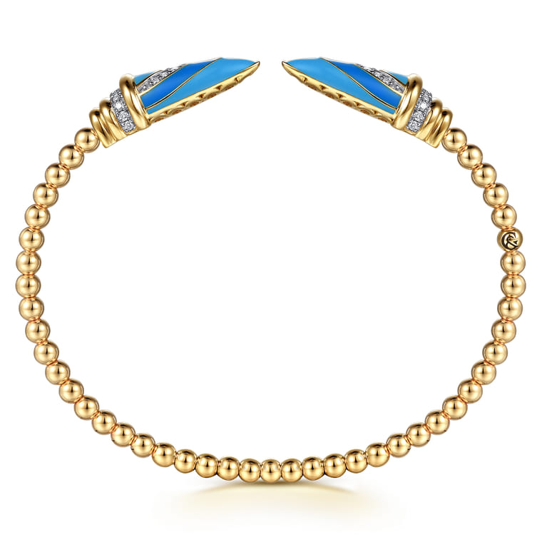 14K Yellow Gold Diamond Bujukan Spike Bangle Bracelet with Dusk Blue and White Enamel - 0.19 ct - Shot 3