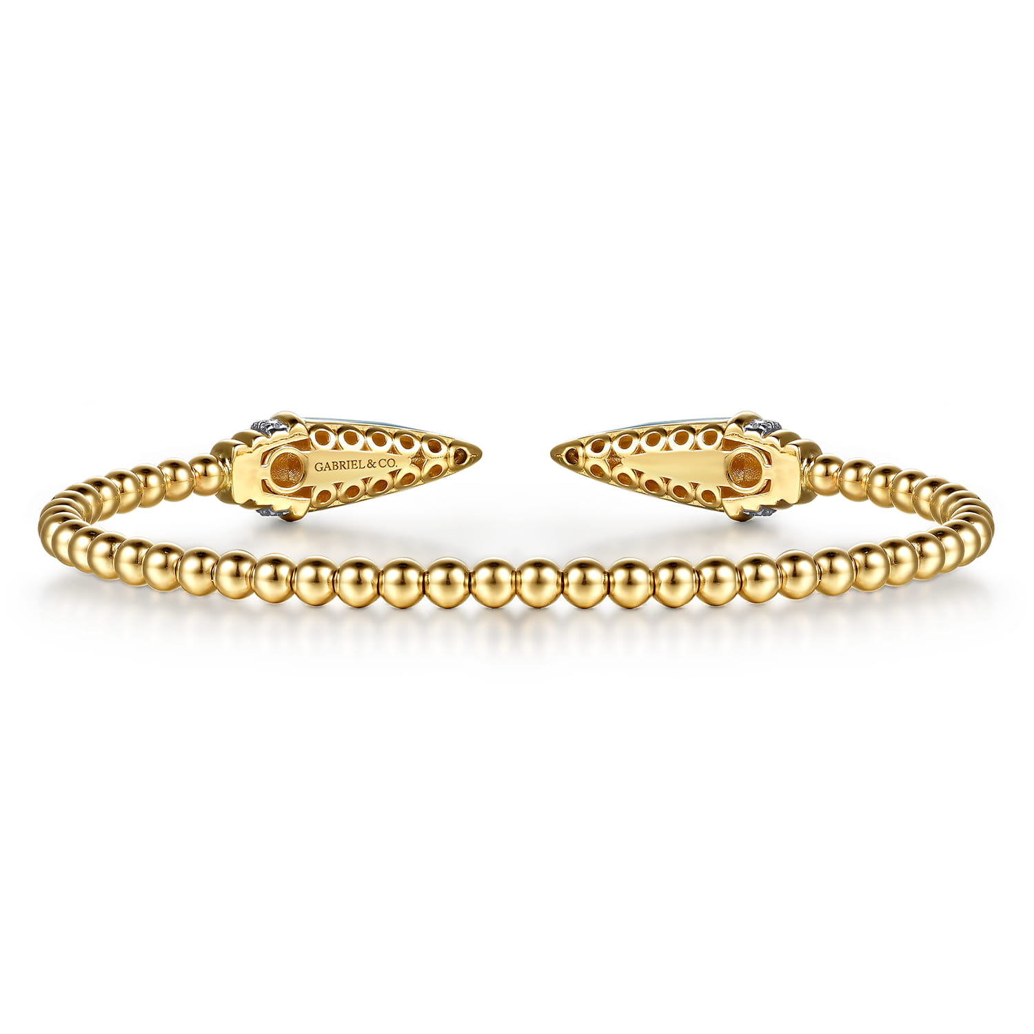14K Yellow Gold Diamond Bujukan Spike Bangle Bracelet with Dusk Blue and White Enamel - 0.19 ct - Shot 4
