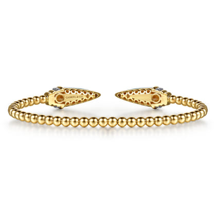 14K Yellow Gold Diamond Bujukan Spike Bangle Bracelet with Dusk Blue and White Enamel