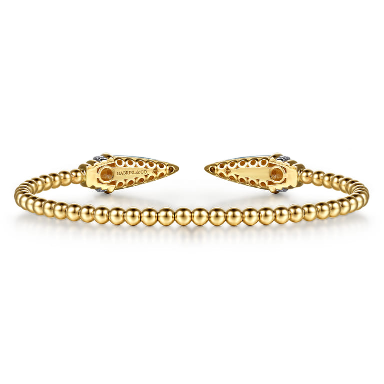 14K Yellow Gold Diamond Bujukan Spike Bangle Bracelet with Dusk Blue and White Enamel - 0.19 ct - Shot 4
