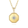 14K Yellow Gold Diamond Bujukan Starburst Hexagon Medallion Pendant With Detachable Bail - 0.21 ct