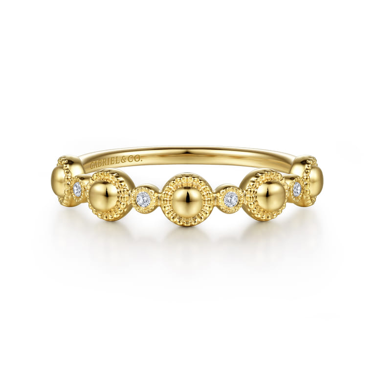 14K Yellow Gold Diamond Bujukan Station Stackable Ring - 0.06 ct - Shot 1