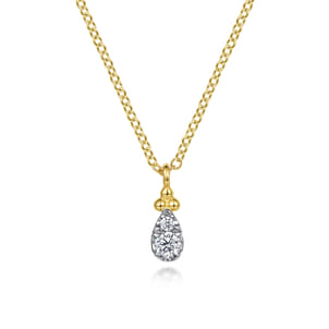 14K Yellow Gold Diamond Bujukan Teardrop Pendant Necklace
