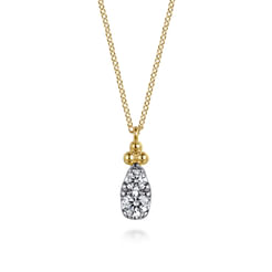 14K Yellow Gold Diamond Bujukan Teardrop Pendant Necklace
