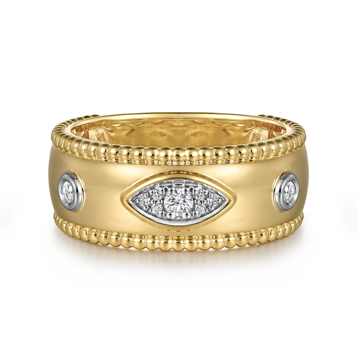 14K Yellow Gold Diamond Bujukan Wide Band Ladies Ring - 0.11 ct - Shot 1
