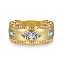 14K Yellow Gold Diamond Bujukan Wide Band Ladies Ring