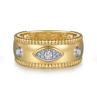 14K Yellow Gold Diamond Bujukan Wide Band Ladies Ring
