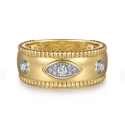 14K Yellow Gold Diamond Bujukan Wide Band Ladies Ring