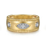 14K Yellow Gold Diamond Bujukan Wide Band Ladies Ring - 0.11 ct