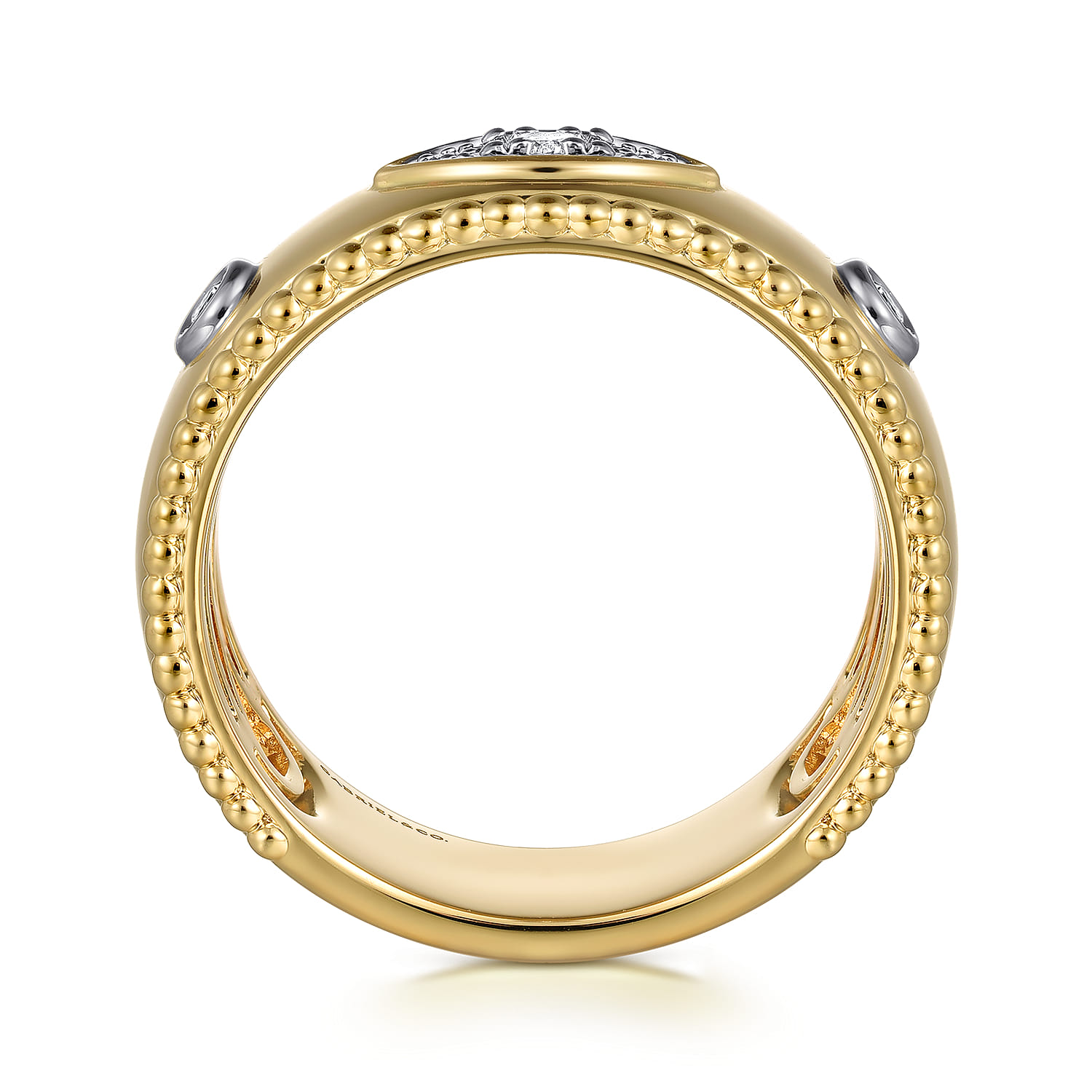 14K Yellow Gold Diamond Bujukan Wide Band Ladies Ring - 0.11 ct - Shot 2
