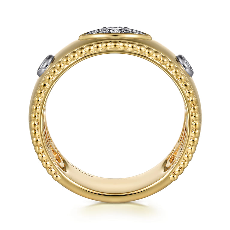 14K Yellow Gold Diamond Bujukan Wide Band Ladies Ring - 0.11 ct - Shot 2