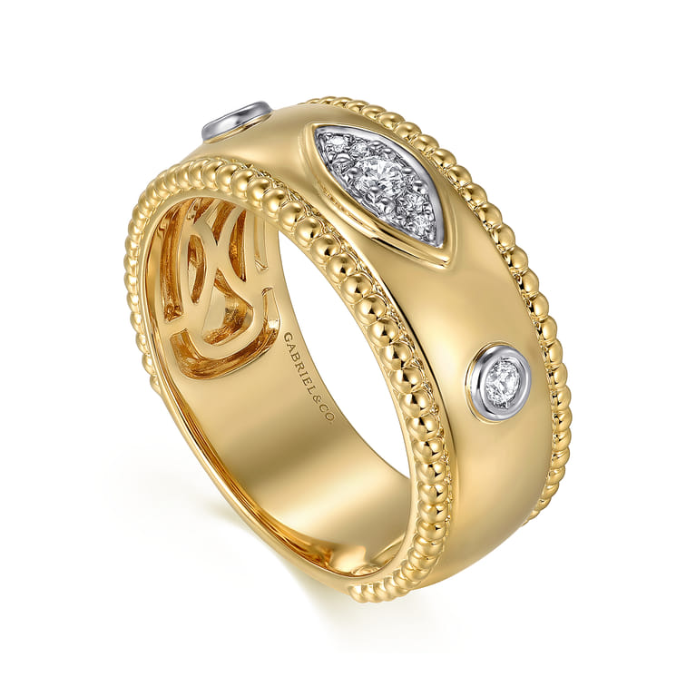 14K Yellow Gold Diamond Bujukan Wide Band Ladies Ring - 0.11 ct - Shot 3
