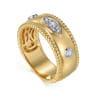 14K Yellow Gold Diamond Bujukan Wide Band Ladies Ring - 0.11 ct