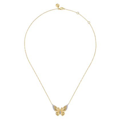 14K Yellow Gold Diamond Butterfly Pendant Necklace