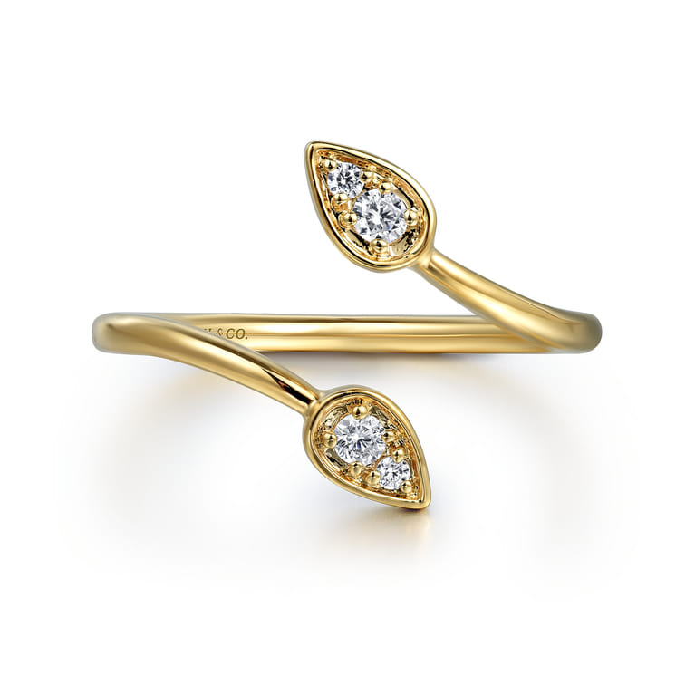 14K Yellow Gold Diamond By-pass Ladies Ring - 0.09 ct - Shot 1