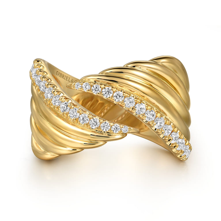 14K Yellow Gold Diamond Bypass Ladies Ring - 0.45 ct - Shot 1