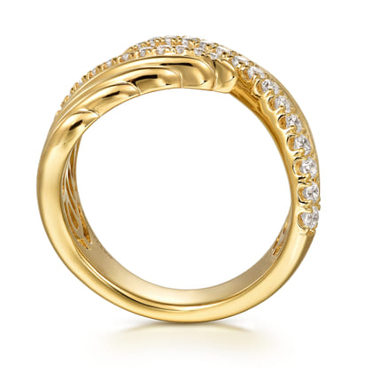 14K Yellow Gold Diamond Bypass Ladies Ring