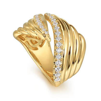 14K Yellow Gold Diamond Bypass Ladies Ring
