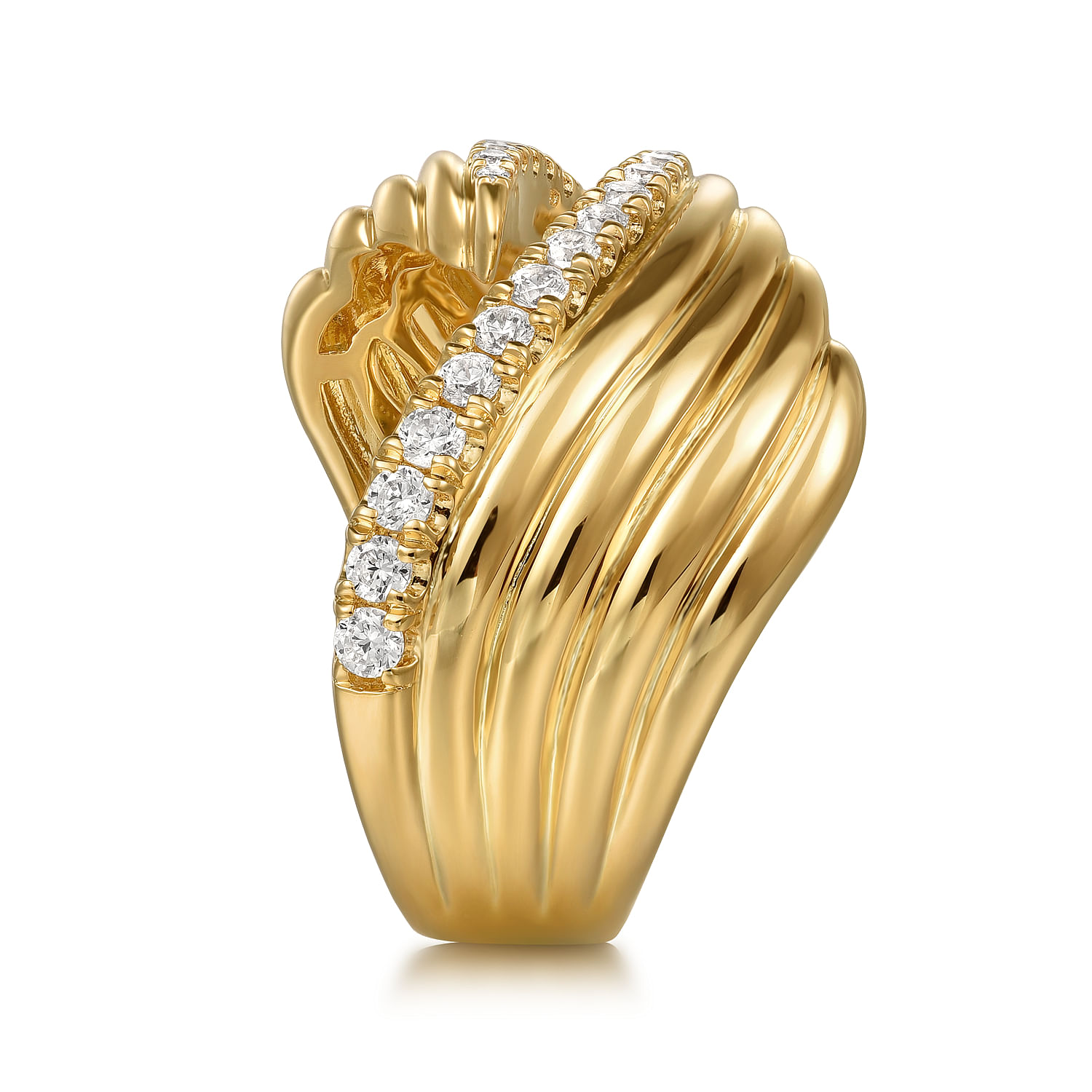 14K Yellow Gold Diamond Bypass Ladies Ring