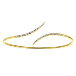 14K Yellow Gold Diamond Bypass Open Bangle